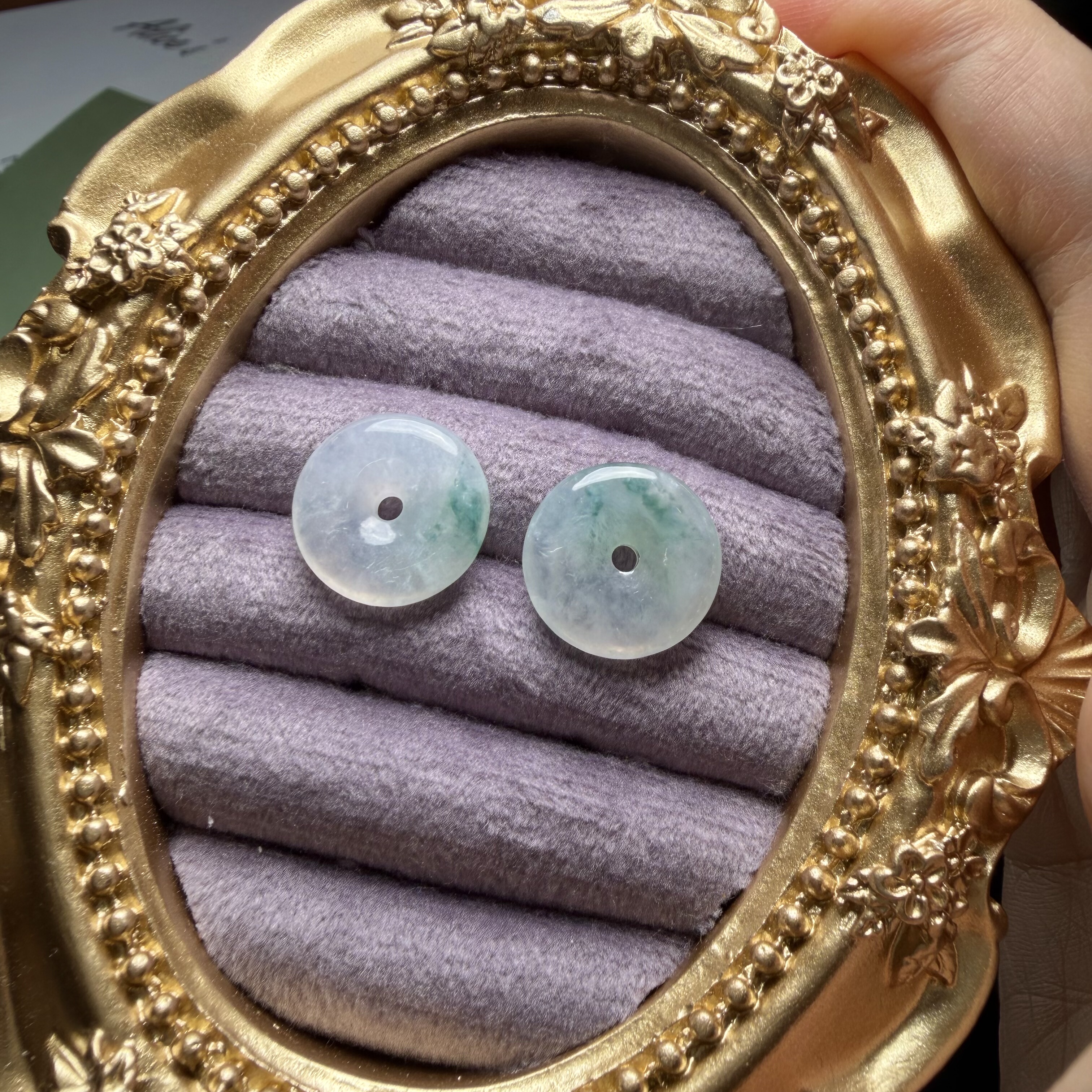 J119翡翠 平安扣 一对 冰种 玉石耳环 DIY 设计超值秒杀顺丰证书