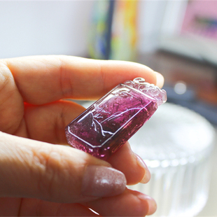 F26碧玺吊坠宝石饰品立体方牌精品貔貅竹子红碧玺老料艳粉文人牌