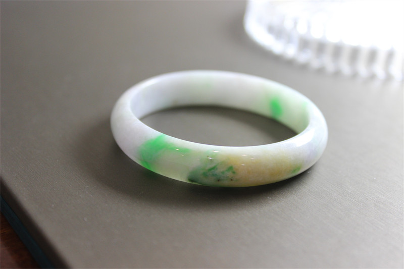 A57翡翠手镯小圈口小花镯52镯子四色花园玉镯证书精品女孩镯礼物