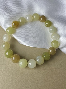 F85和田玉手链手串圆珠10mm清新气质糖系糖豆珠串孤品天然证书