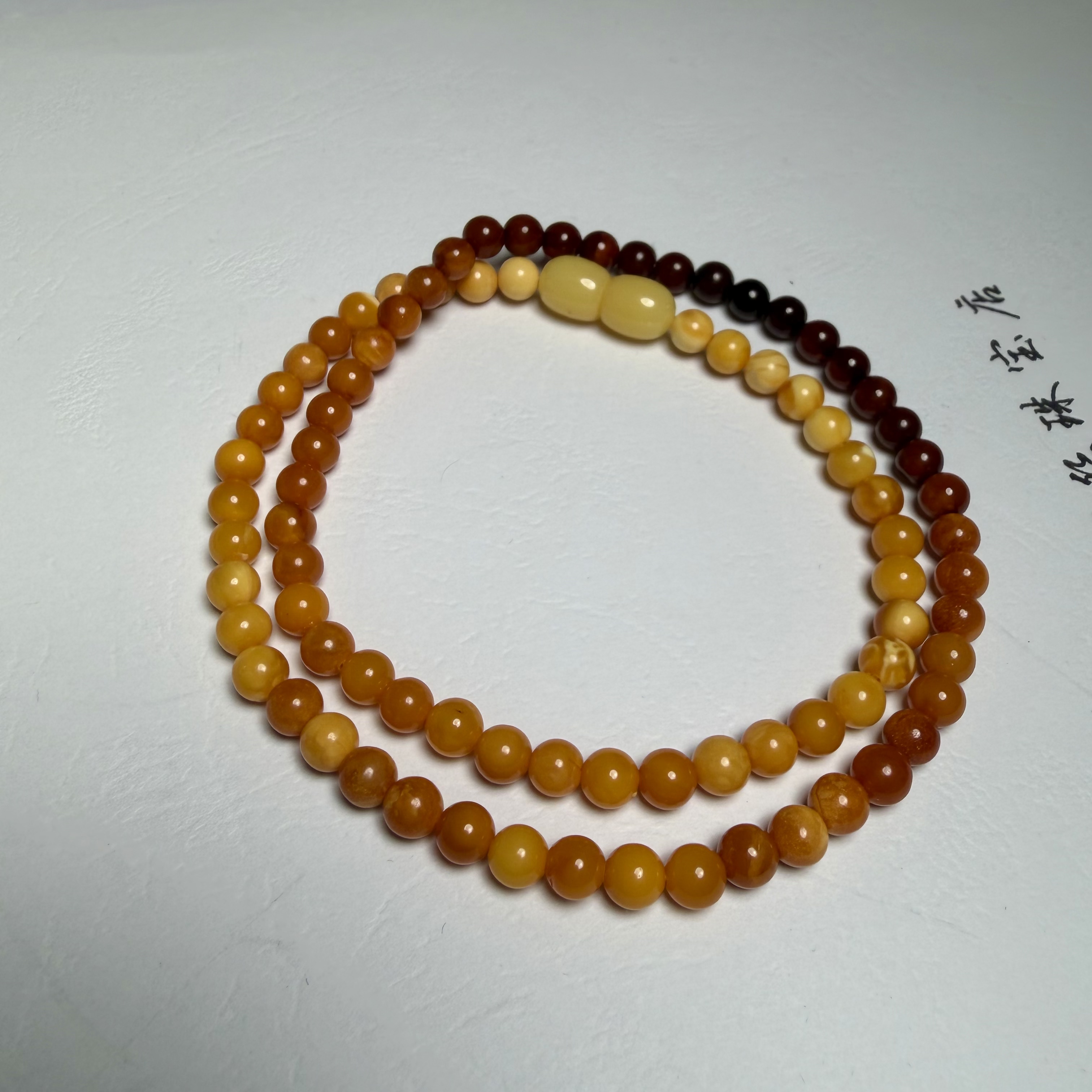 J612蜜蜡 鸡油黄 蜜色 渐变 项链 珠串 老货 珍品 5mm 孤品 顺丰