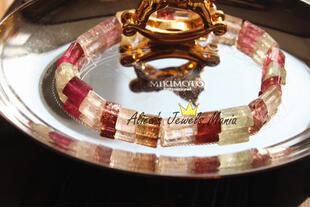 Z11碧玺ruby红淡水粉玻璃体三角形奢华独特公主气质手链切面闪亮