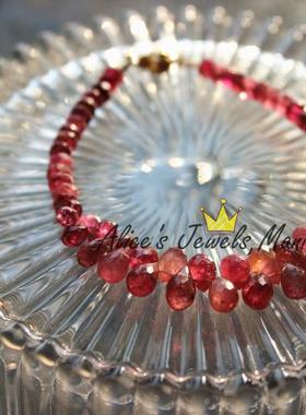 J1碧玺巴西圆水滴算盘珠刻面粉红色ruby红手链14K黄金珠宝彩宝