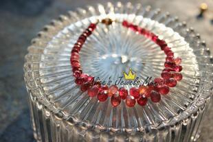 J1碧玺巴西圆水滴算盘珠刻面粉红色ruby红手链14K黄金珠宝彩宝