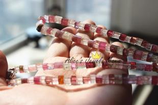 Z6碧玺ruby红淡水粉西瓜双色玻璃体三角形奢华独特公主气质项链