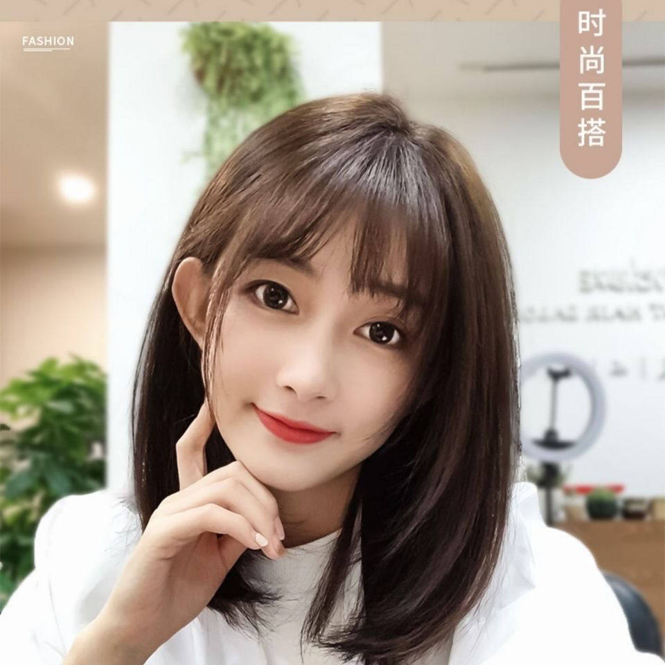 假发女中长款空气刘海内扣锁骨发新款网红高档自然气质减龄全头套