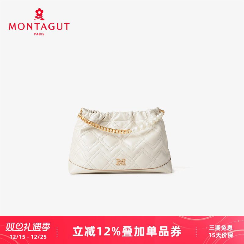 梦特娇羊皮单肩包小香风菱格链条