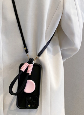 简约黑粉撞色支架适用opporeno13手机壳reno1211/10pro斜挎A3X挂绳reno9手提findx7x8防摔A55套A97软A58女A2