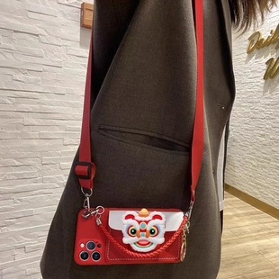 新年红色醒狮子零钱卡包适用vivox300pro手机壳x200斜跨挂绳x100x90s50s30手提s20s19s18s17防摔y500保护壳女