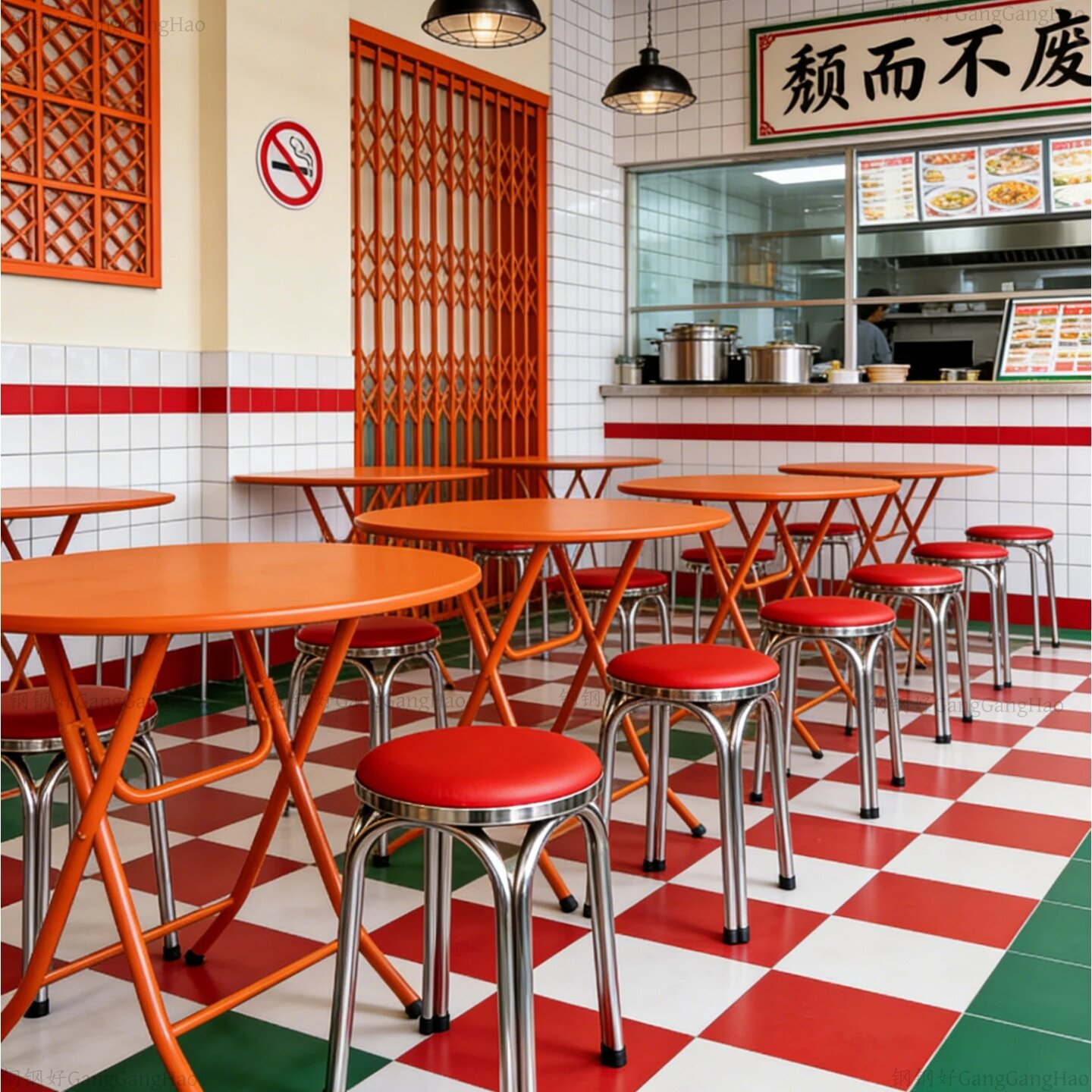 小户型餐桌方形家用新款加厚餐厅户外折叠圆桌子吃饭甜品店不锈钢