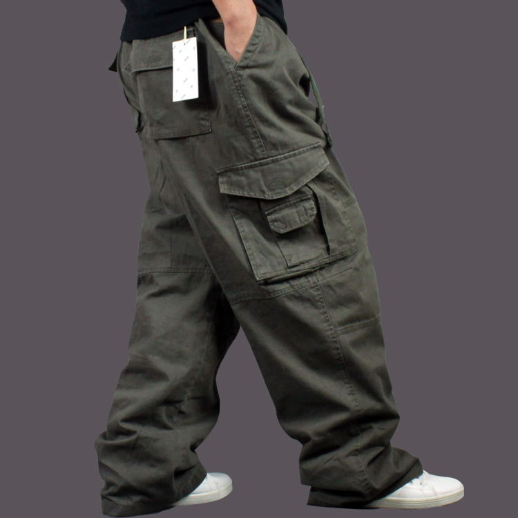 Large size fat mens casual pants plus large size loose outdoor overalls pants fat mens pants