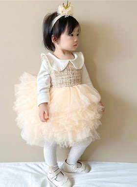 周岁女宝宝礼服春秋女童公主裙婴儿洋气蓬蓬纱裙百天生日宴连衣裙