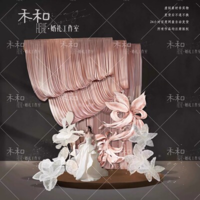 HEHE-M37粉色咖色蕾丝花纸艺主背景迎宾区域装置造型婚礼素材psd
