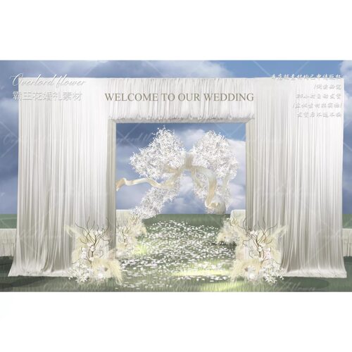 D63-白绿户外小众婚礼效果图白绿花艺素材户外韩式婚礼效果图