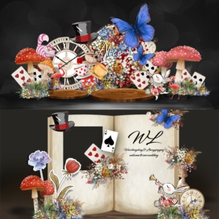 X313 爱丽丝梦游仙境婚礼效果图psd源文件含输出粉紫黄色童话婚礼