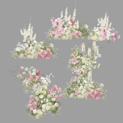 H076 粉绿色满天星花艺拱门素材psd分层文件婚礼效果图韩式婚礼