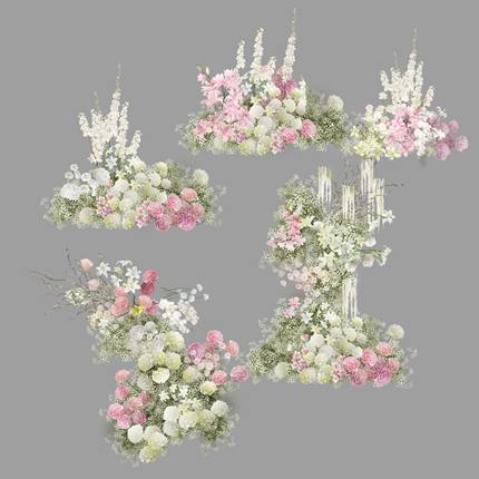 H076 粉绿色满天星花艺拱门素材psd分层文件婚礼效果图韩式婚礼