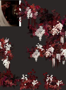 C131 小众新中式红白色婚礼花艺素材psd源文件红色婚礼花艺效果图