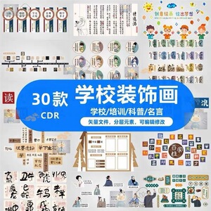学校展厅长廊文化科普名言励志标语创意主题装饰画CDR背景墙素材