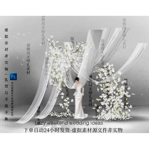 F874纱幔轻纱小众百合纯白婚礼留影区合影区婚礼