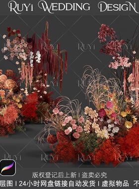 RY54红色香槟色咖色焦糖染色满天星小众氛围感婚礼花艺素材psd