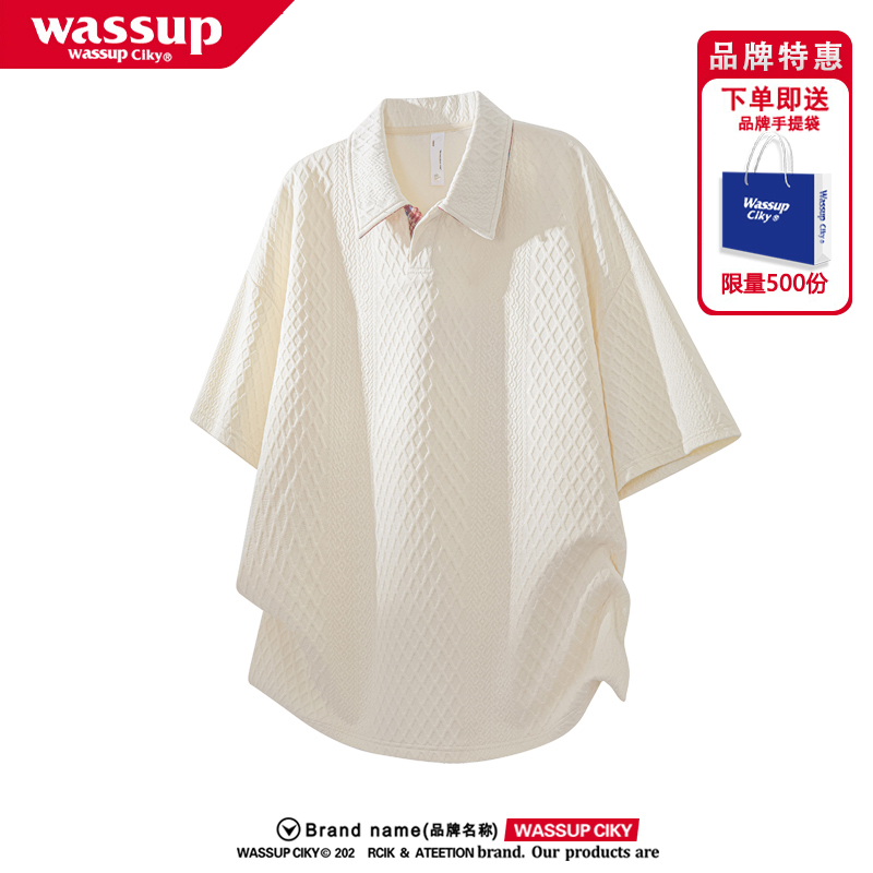 WASSUP短袖polo衫男款夏季薄款潮牌美式宽松百搭休闲半袖T恤套装