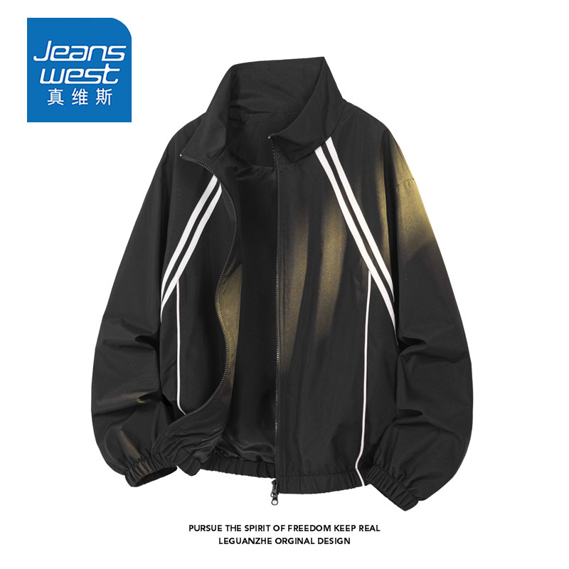 真维斯美式休闲立领夹克外套男女款春秋季潮牌宽松百搭高级感上衣