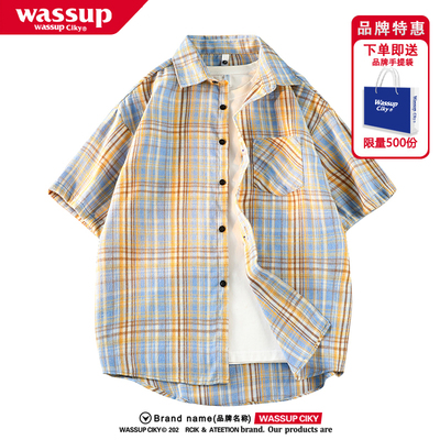 WASSUP美式短袖衬衫男女款夏季薄款潮牌宽松百搭休闲衬衣半袖T恤