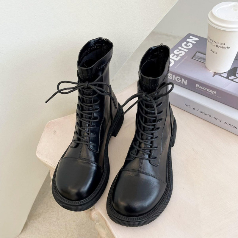 马丁靴女2025年新款秋冬季百搭机车靴英伦风系带厚底百搭短靴女靴