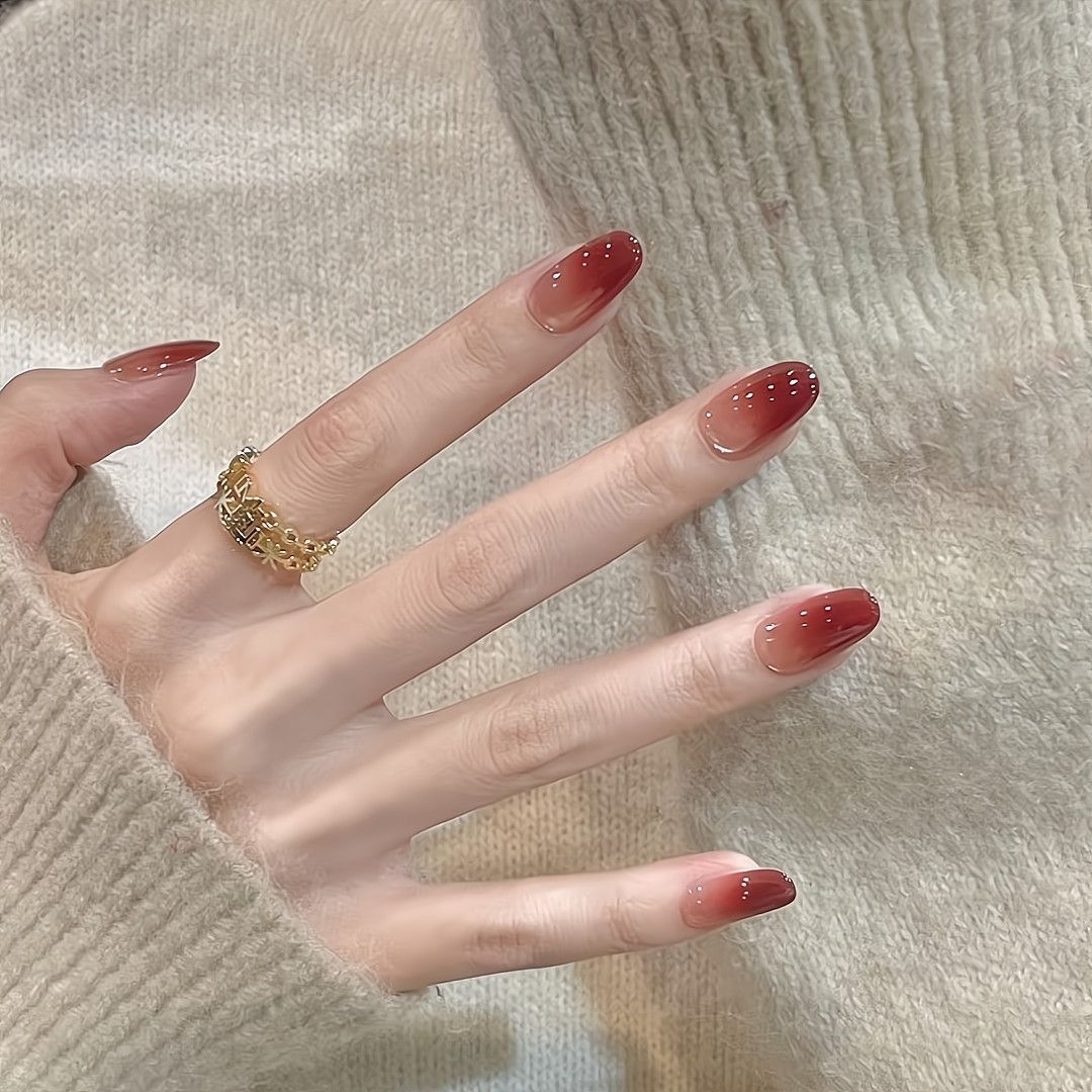 浆果红茶秋冬新款贴片清冷渐变御姐猫眼美甲手工穿戴高级显白气质