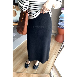 针织半身裙女秋冬高腰垂感显瘦中长款毛线a字裙加厚直筒包臀裙