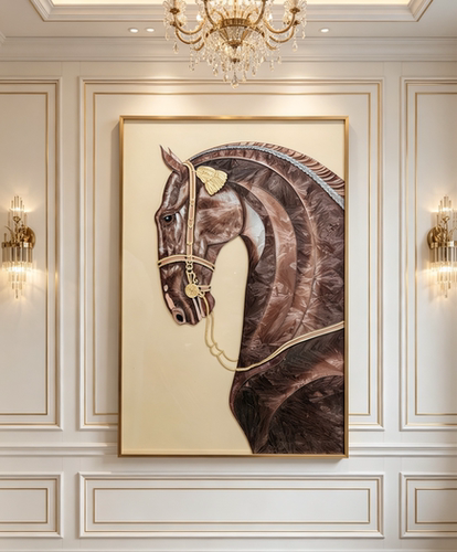 新中式纯手工珐琅彩画《龙马精神》新古典客厅玄关高级感装饰画