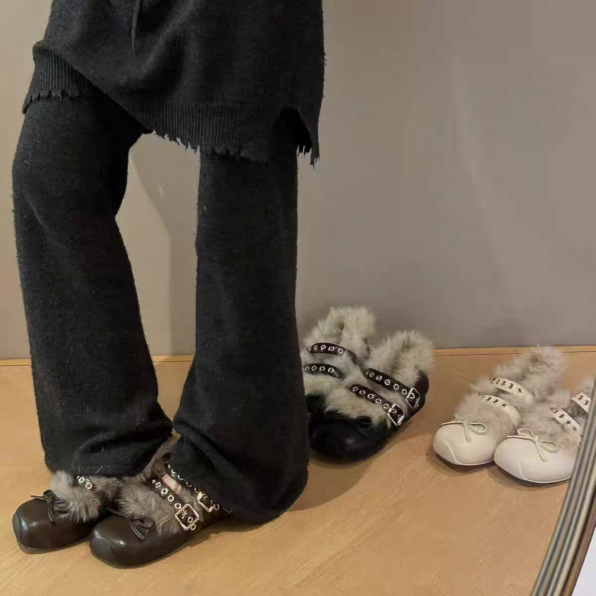 韩式毛毛玛丽珍鞋加绒小皮鞋保暖