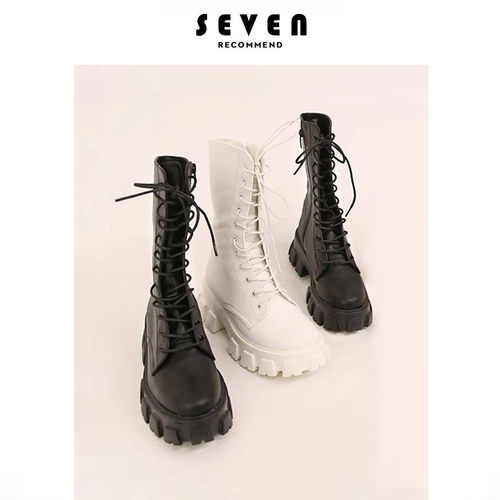 白色马丁靴女增高跳舞中筒靴薄款