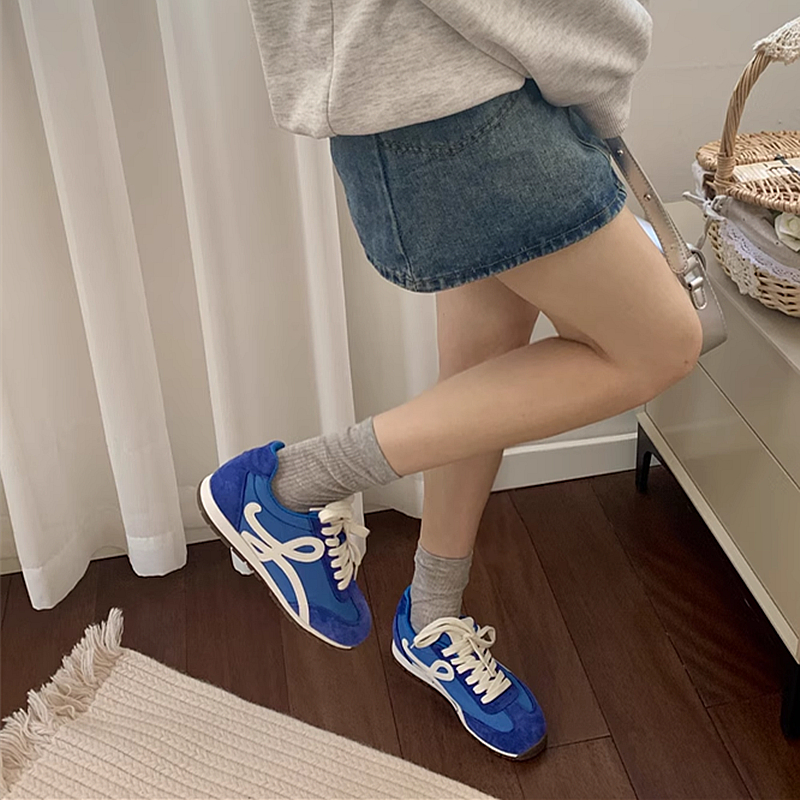 真皮版宝蓝德训鞋女平底运动板鞋