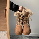 厚底雪地靴女皮毛一体短靴加绒加厚增高棉靴2025冬季防滑保暖棉鞋