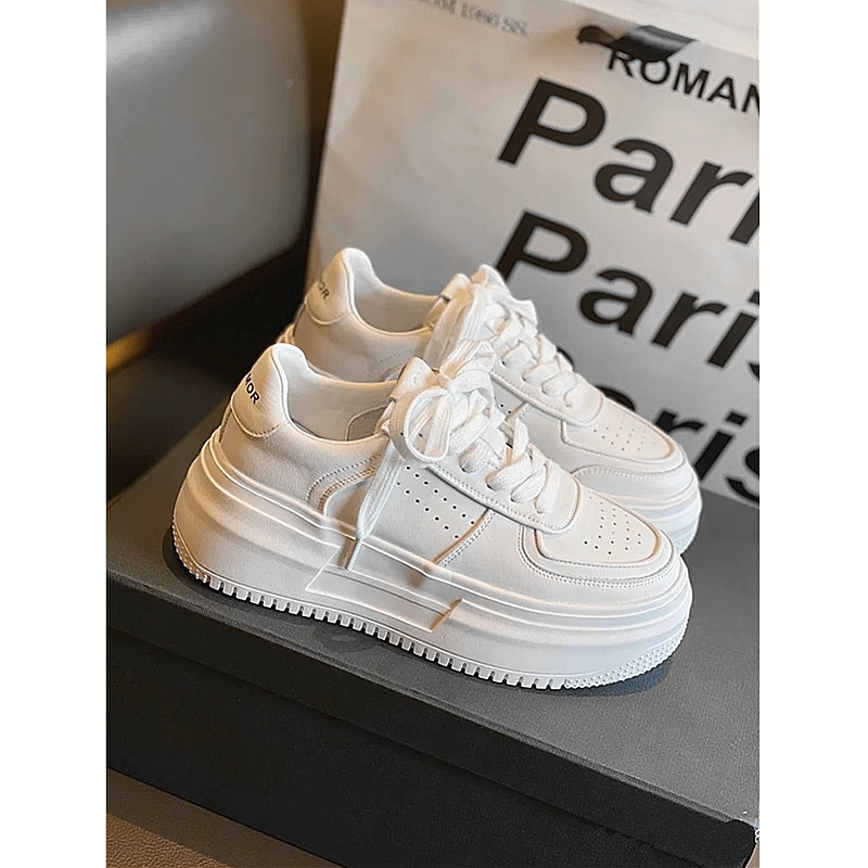 牛皮版透气增高6cm厚底小白鞋