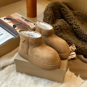 欧洲站2025冬季 卡皮巴拉雪地靴女厚底防滑可爱丑萌加厚棉靴面包鞋