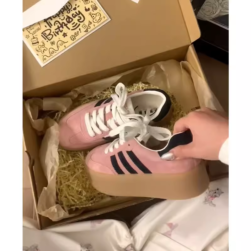 爆款粉色美式德训鞋厚底运动板鞋