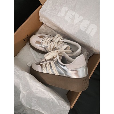 蕾丝边-银色德训鞋复古厚底板鞋