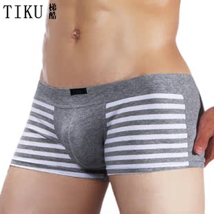 TIKU梯酷内裤男学生 高中生 蓝白条纹平角裤棉吸汗U凸设计四角裤