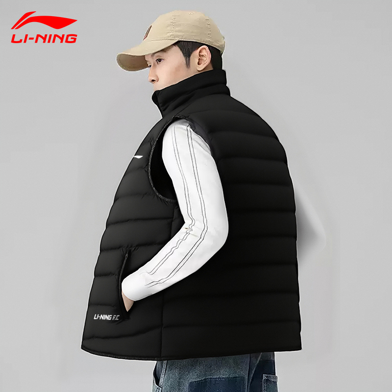 李宁立领羽绒马甲男士秋冬季轻便保暖内搭加厚黑色鸭绒坎肩外套