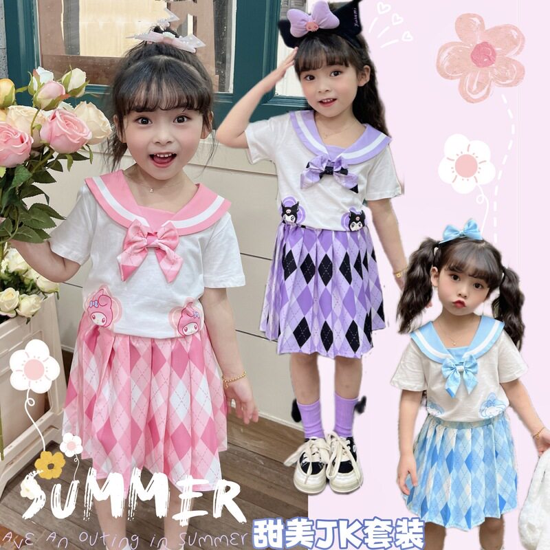 2024卫裤阔腿裤女童纯棉K裙学院风百折短裙高品质格仔裙卡通制服