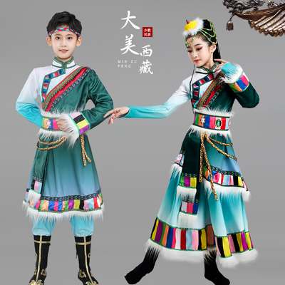 新款儿童藏族舞蹈演出服装练功服牧民藏袍西藏旅拍少数民族表演服