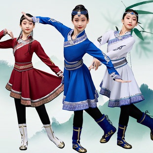 新款儿童蒙古族舞蹈服装男女童少数民族服饰蒙族袍筷子白马演出服