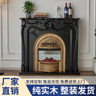 法式复古壁炉柜仿真火壁炉装饰柜壁柜一体全实木玄关柜鸟笼壁炉