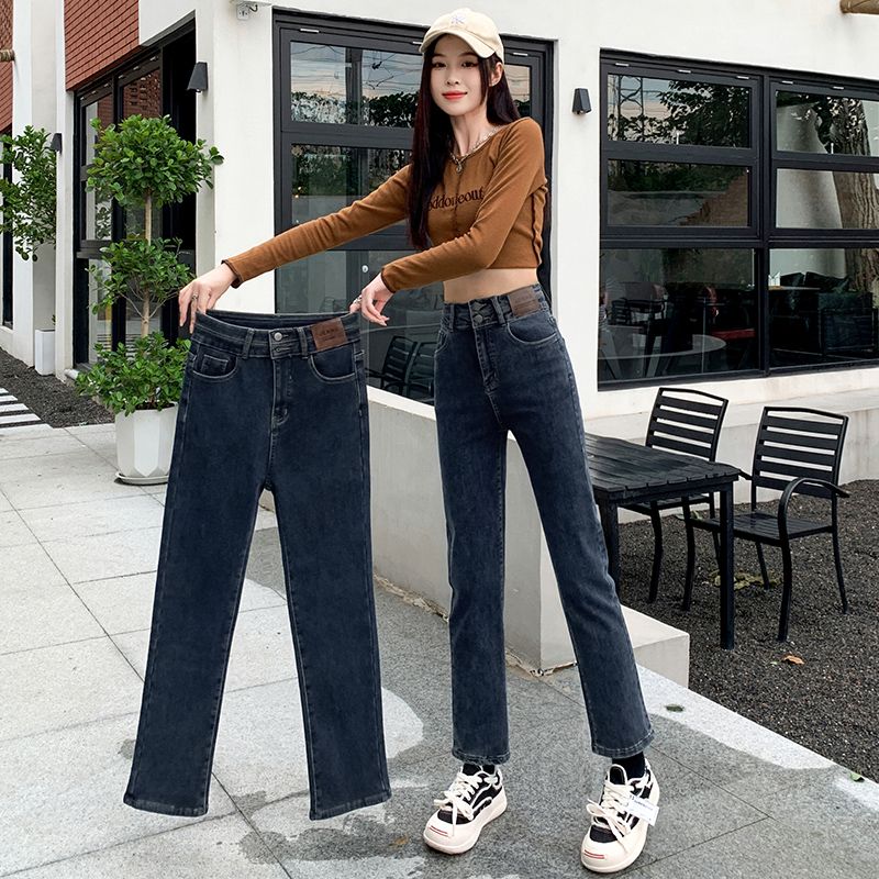包邮包邮直筒牛仔裤女2025新款蓝灰大码高腰显高显瘦小个子九分烟