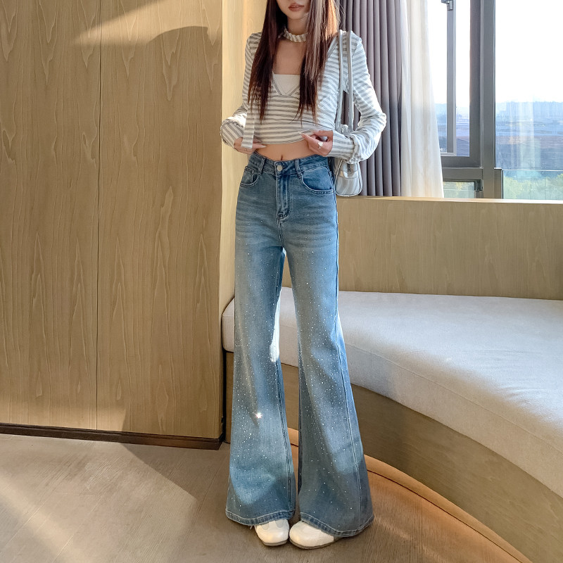 包邮复古美式阔腿弯刀牛仔裤女春季2026新款高腰宽松显瘦直筒裤子