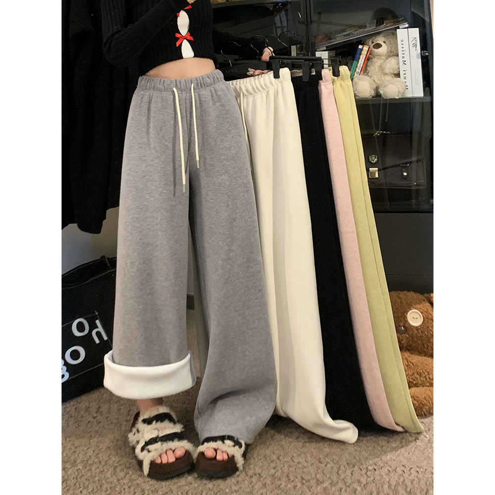 包邮新款加绒羊绒裤加厚抽绳垂感阔腿裤休闲裤女,女装/女士精品,休闲裤,淘宝优惠券,粉丝福利购,淘宝优惠卷