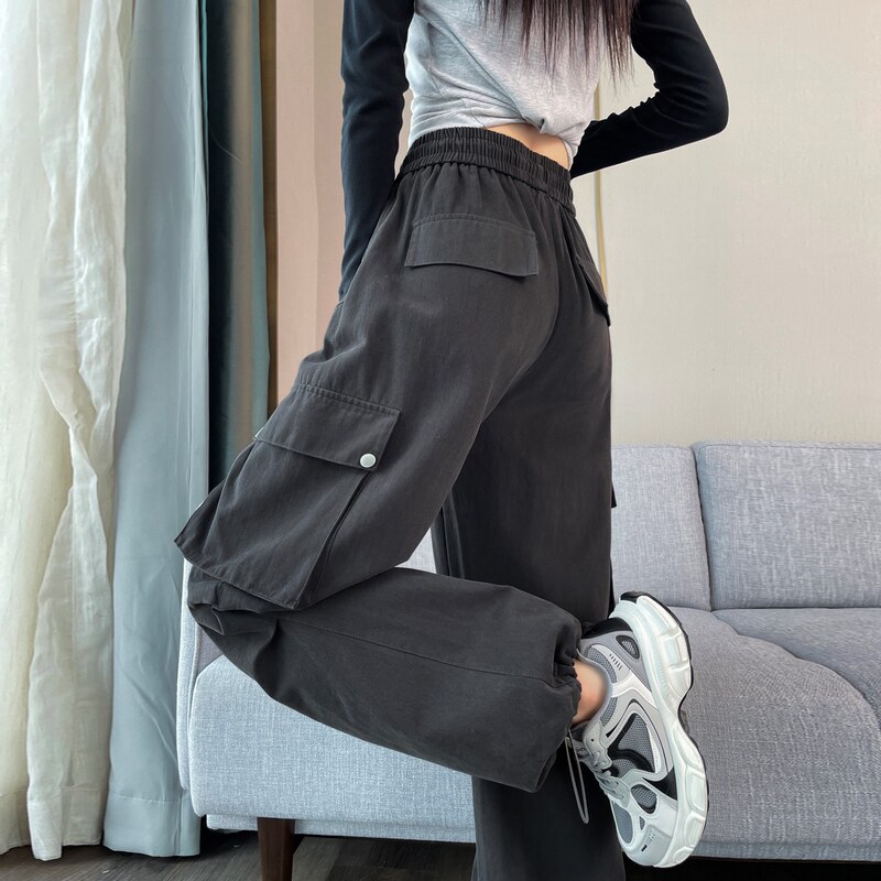 包邮2026秋季新款加绒工装裤束脚阔腿两穿天丝棉高腰运动裤女